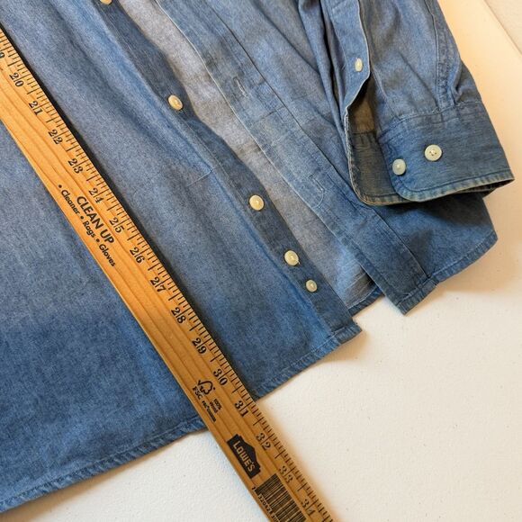 Vintage Basic Editions Chambray Button Front Up Shirt Long Sleeve Mens Size XL - Picture 7 of 8
